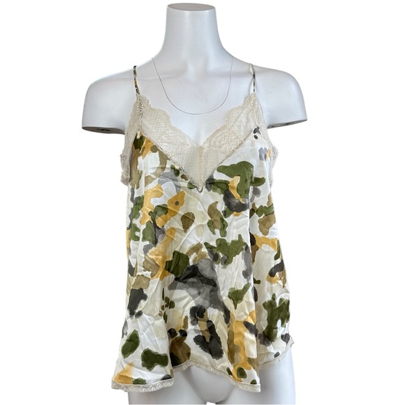 ZADIG & VOLTAIRE Christy Camou Cami Lace Trim Tank Top M - Picture 2 of 8